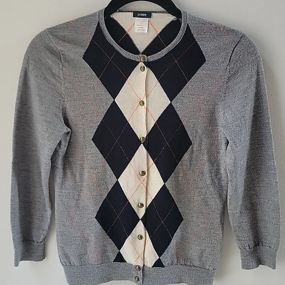 J. Crew Argyle Vintage Wool Cardigan Sweater Size‎ M